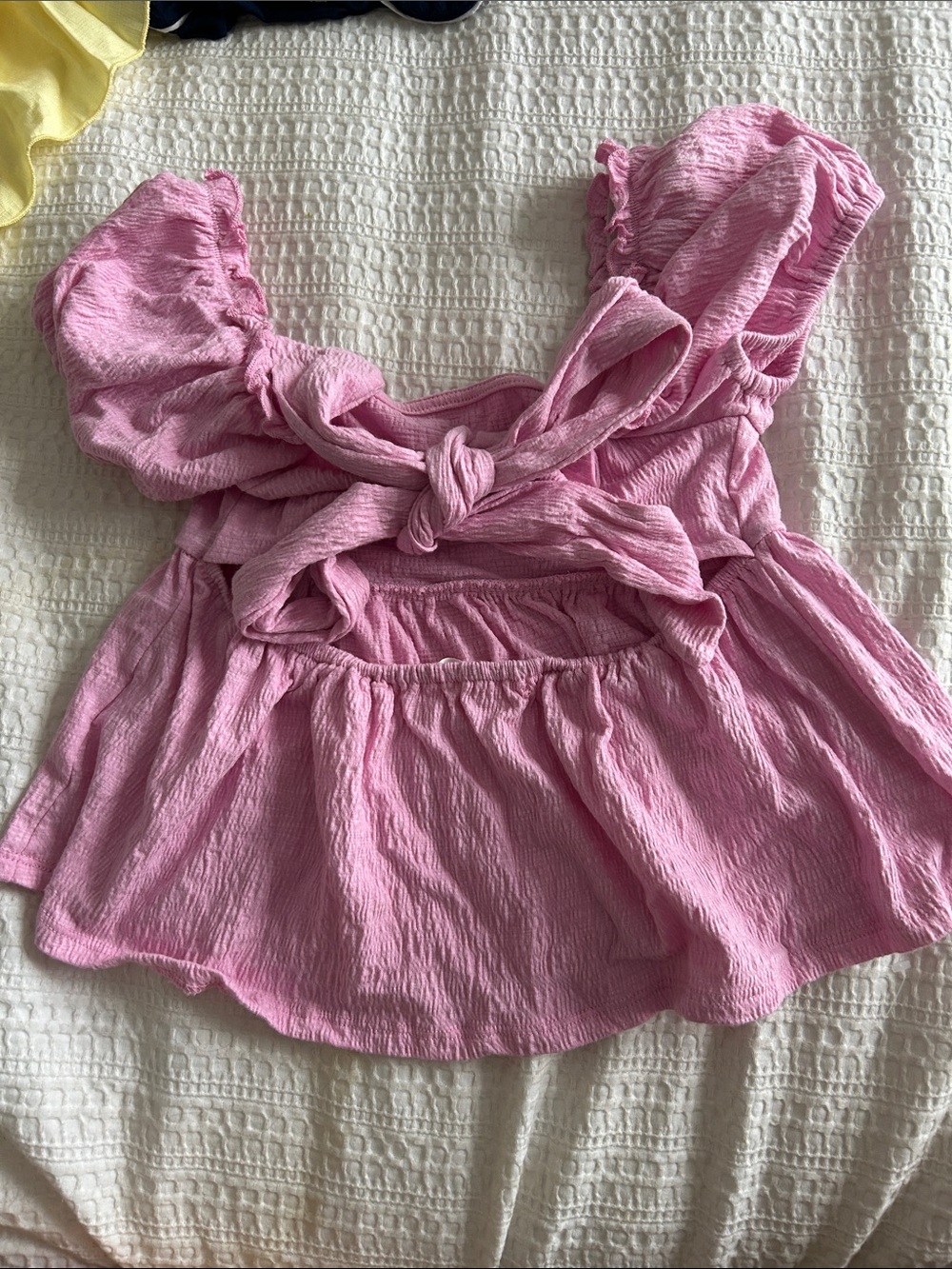 Pink Textured Ruffle-Sleeve Womens Top - Picture 2 of 3